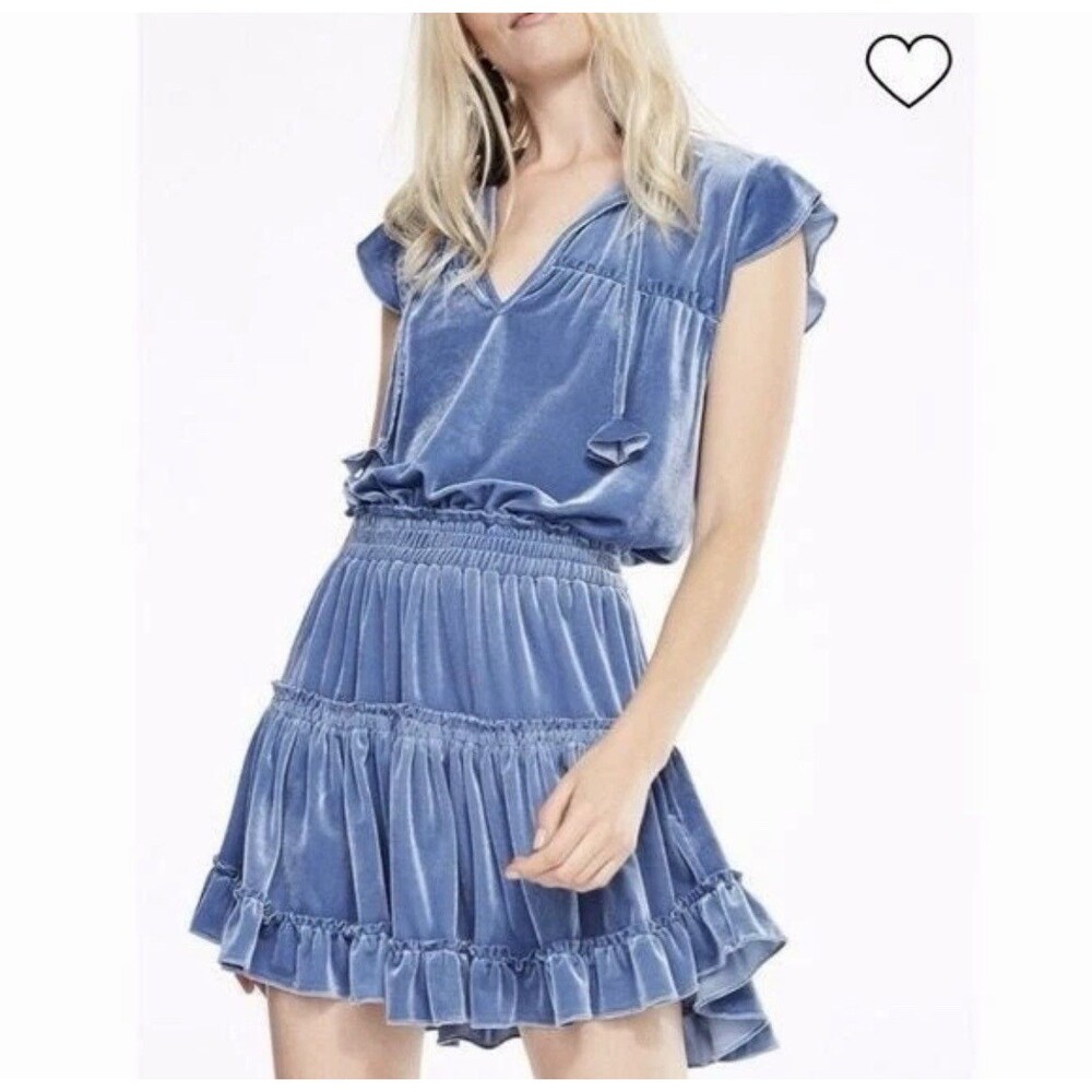 MISA Velvet Dress Blue Tiered Ruffles Tassels Size Medium NWT